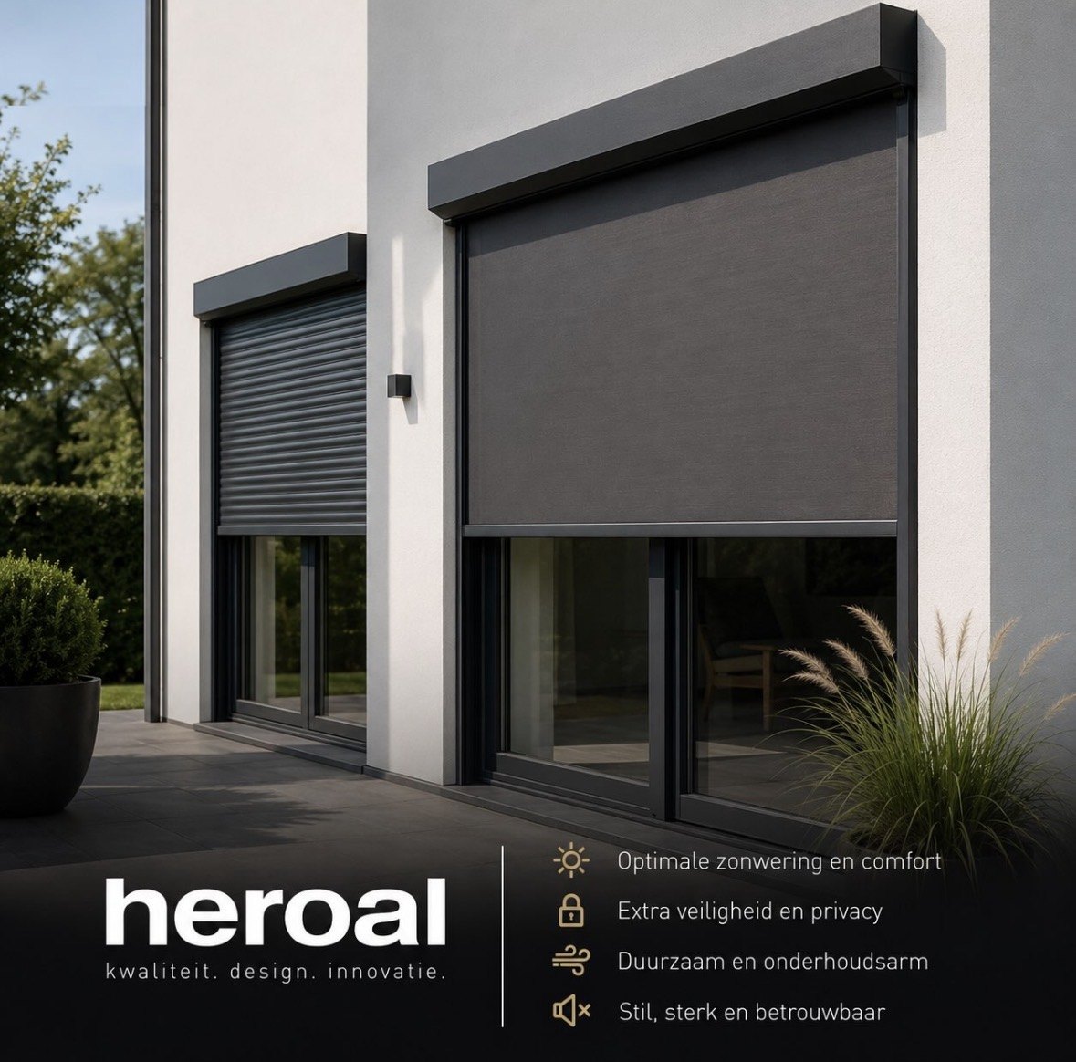 Heroal rolluik en screen aan een moderne woning